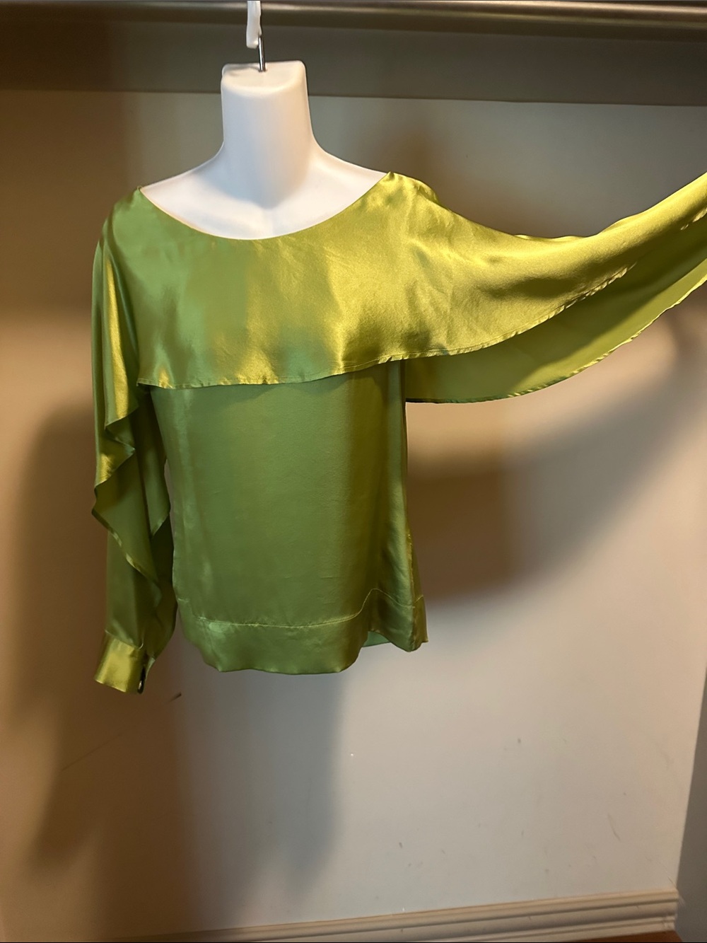 Vivienne Westwood Lime Green Satin One-Shoulder Ruffle Top